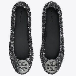 Tory Burch $348 LUREX SPARKLY BLINGY Minnie Ballet Travel Flats Tweed MANY SIZES